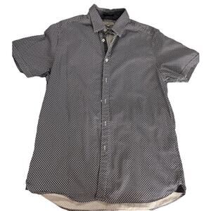 Ted Baker London Shirt Mens 4 Navy White Button Up Short Sleeve Geometric Print